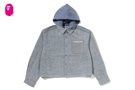 LINE CAMO DENIM HOODED CROPPED SHIRT
