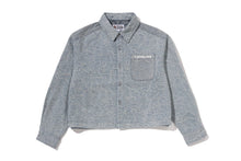 LINE CAMO DENIM HOODED CROPPED SHIRT