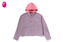 LINE CAMO DENIM HOODED CROPPED SHIRT