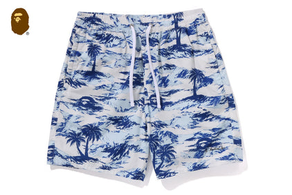 PALM TREE CAMO RELAXED FIT BEACH SHORTS