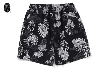 BAPE BLACK BAPE HAWAIIAN CAMP SHORTS #1