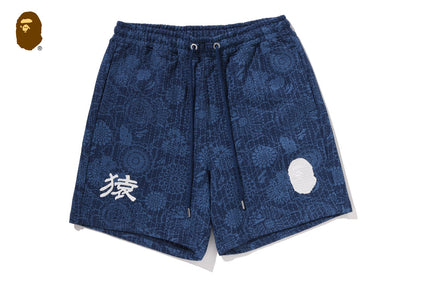 JAPANESE INDIGO ART CAMO RELAXED FIT SWEAT SHORTS