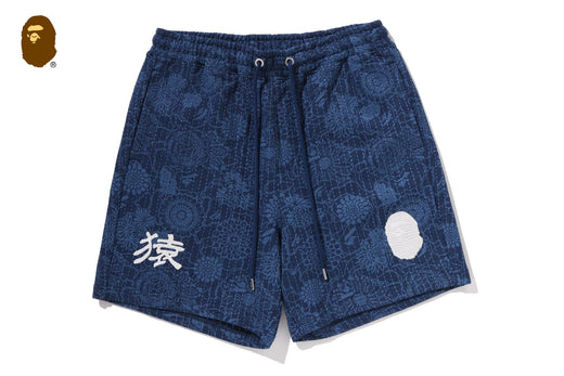 JAPANESE INDIGO ART CAMO RELAXED FIT SWEAT SHORTS
