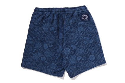 JAPANESE INDIGO ART CAMO RELAXED FIT SWEAT SHORTS