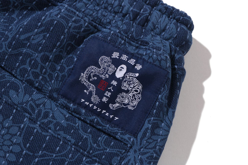 JAPANESE INDIGO ART CAMO RELAXED FIT SWEAT SHORTS | bape.com
