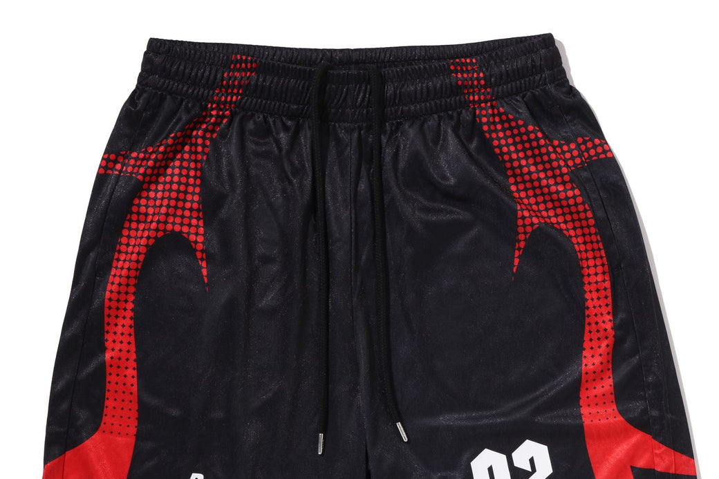 APE FLAME MONOGRAM JACQUARD RELAXED FIT FOOTBALL SHORTS | bape.com