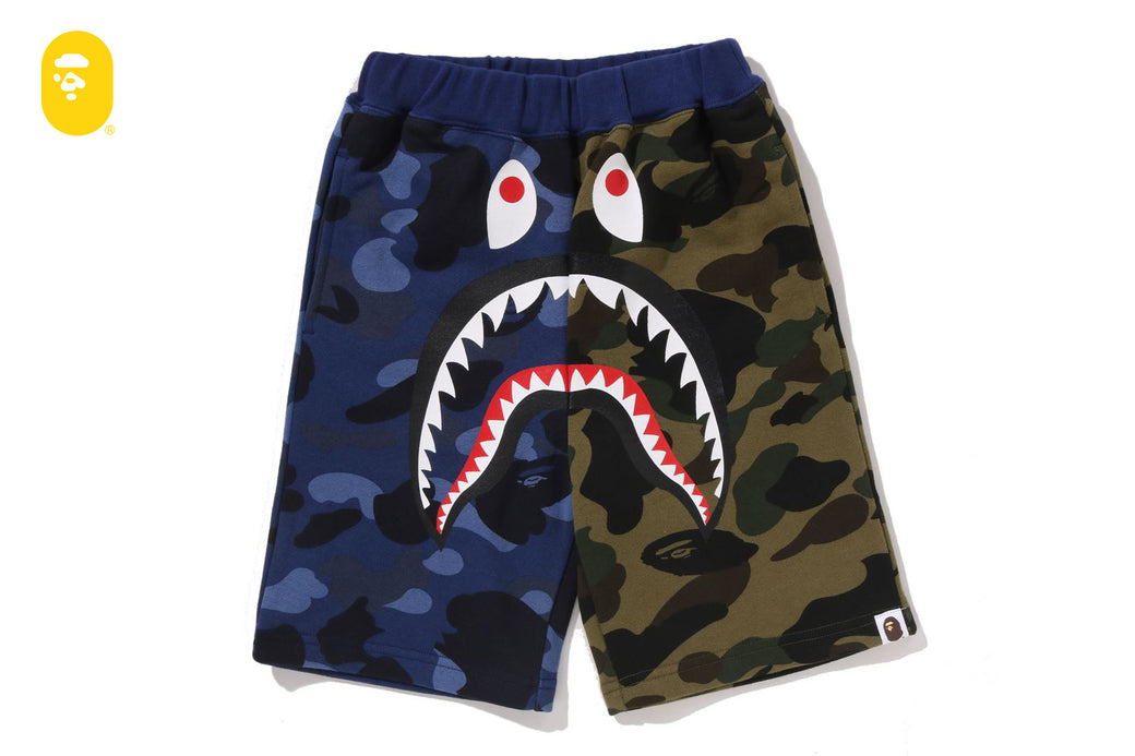 SPLIT CAMO SHARK SWEAT SHORTS | bape.com