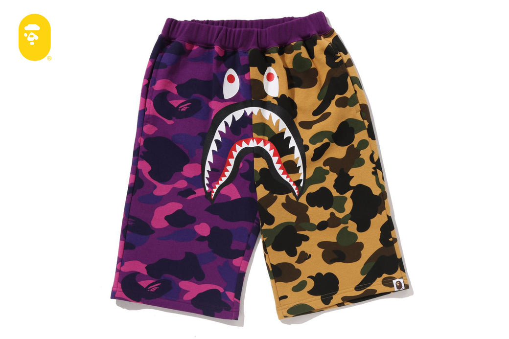 SPLIT CAMO SHARK SWEAT SHORTS | bape.com