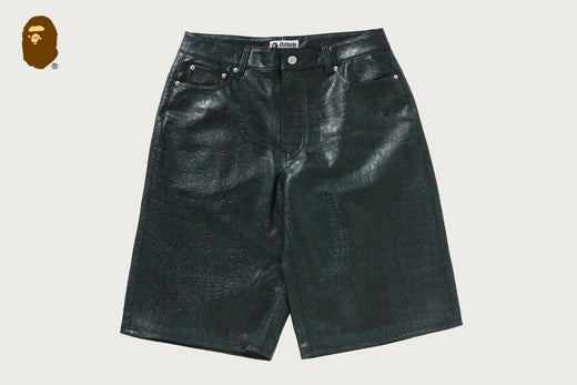 CROC PATTERN LEATHER KNEE LENGTH PANTS