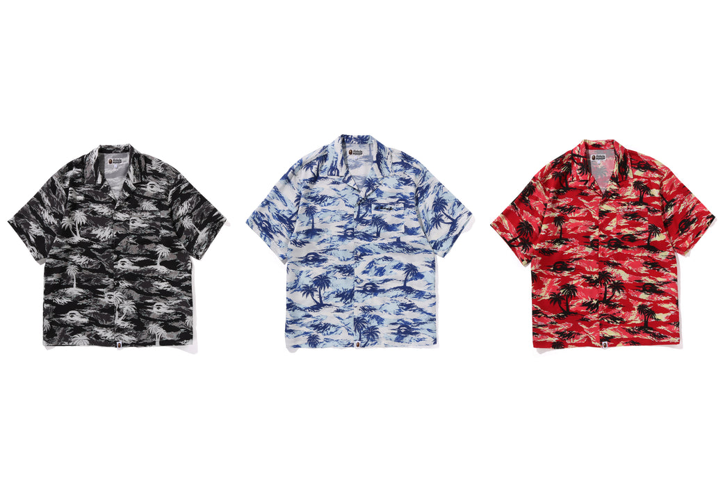 PALM TREE CAMO OPEN COLLAR POCKET SS SHIRT | bape.com 