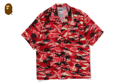 PALM TREE CAMO OPEN COLLAR POCKET SS SHIRT