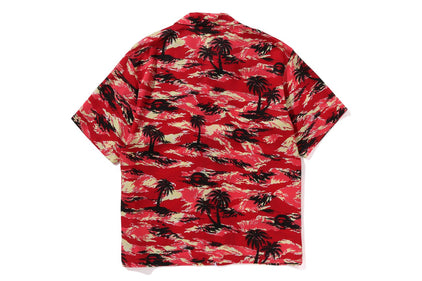 PALM TREE CAMO OPEN COLLAR POCKET SS SHIRT