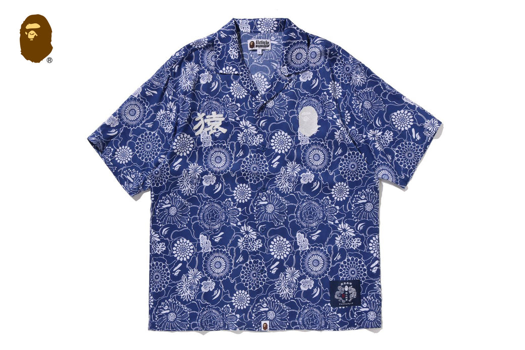 JAPANESE INDIGO ART CAMO OPEN COLLAR SS SHIRT | bape.com