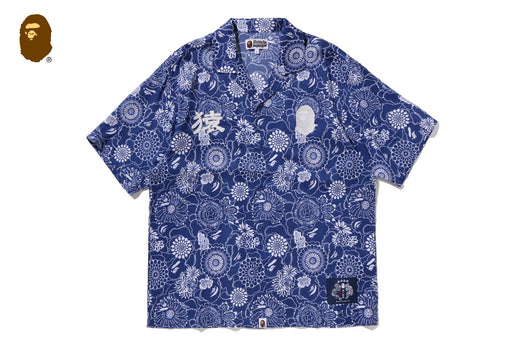JAPANESE INDIGO ART CAMO OPEN COLLAR SS SHIRT