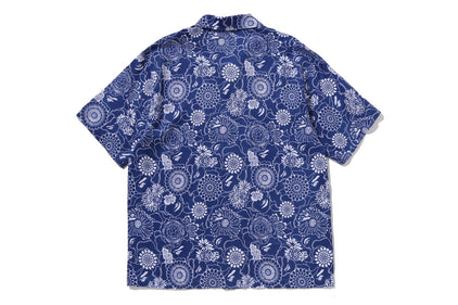 JAPANESE INDIGO ART CAMO OPEN COLLAR SS SHIRT