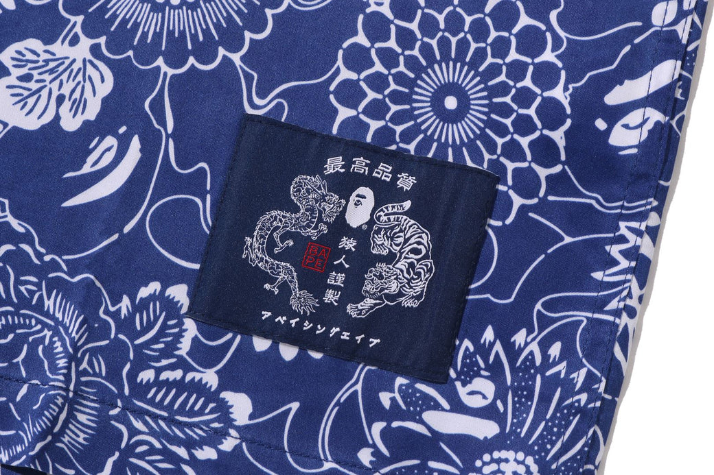 JAPANESE INDIGO ART CAMO OPEN COLLAR SS SHIRT | bape.com