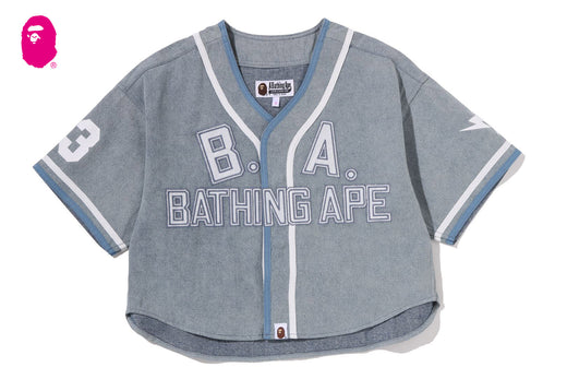 MULTI LOGO DENIM CROPPED BASEBALL SHIRT