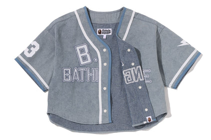 MULTI LOGO DENIM CROPPED BASEBALL SHIRT