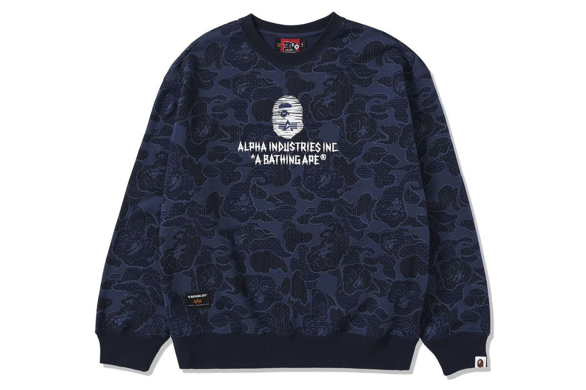 BAPE X ALPHA INDUSTRIES 】CREWNECK SWEATER | bape.com