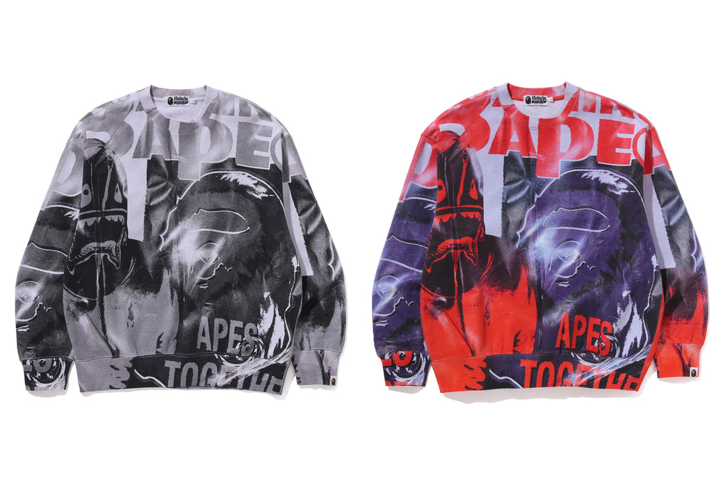 【A BATHING APE】OVERPRINT RELAX FIT CREWNECK SWEATSHIRT OVERPRINT RELAX FIT CREWNECK SWEATSHIRT | bape.com
