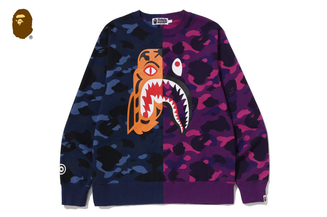 COLOR CAMO TIGER SHARK CREWNECK SWEATSHIRT | bape.com