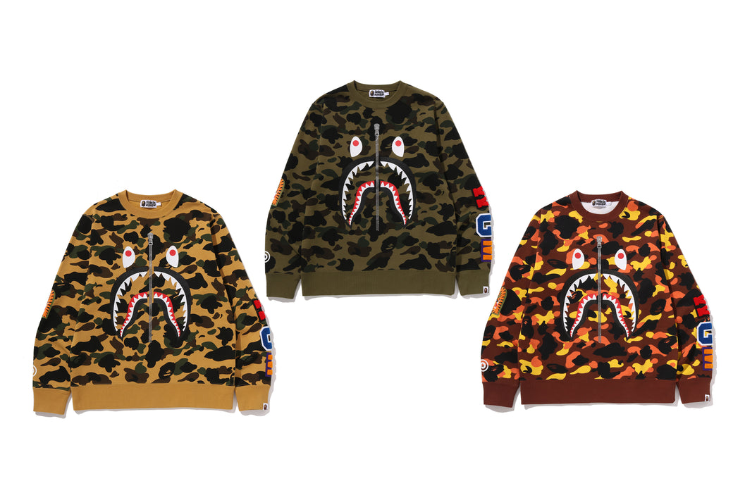 1ST CAMO SHARK CREWNECK SWEATSHIRT | bape.com