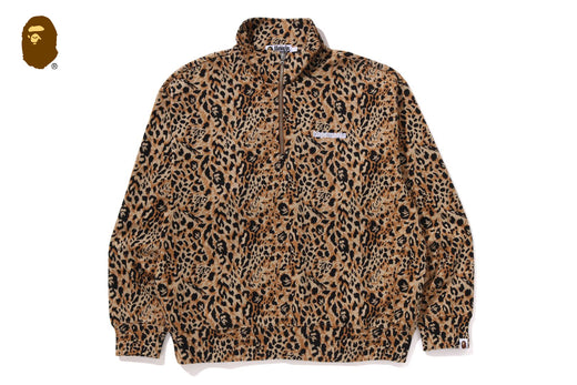 WILD LEOPARD PATTERN RELAXED FIT HALF ZIP SWEATSHIRT