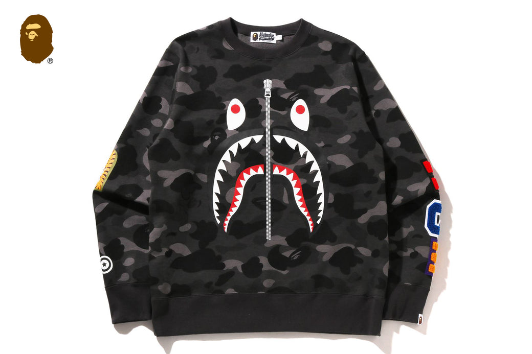 COLOR CAMO SHARK CREWNECK SWEATSHIRT | bape.com