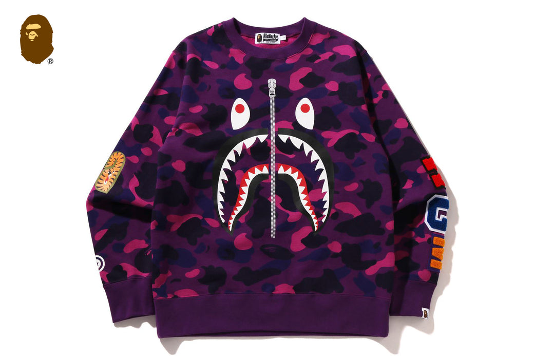 COLOR CAMO SHARK CREWNECK SWEATSHIRT | bape.com