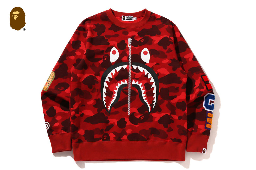 COLOR CAMO SHARK CREWNECK SWEATSHIRT | bape.com