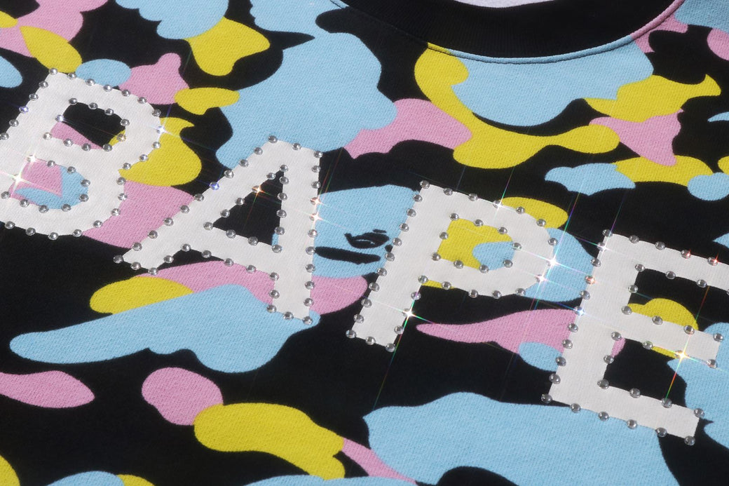 NEW MULTI CAMO RHINESTONE REGULAR FIT CREWNECK SWEATSHIRT | bape.com