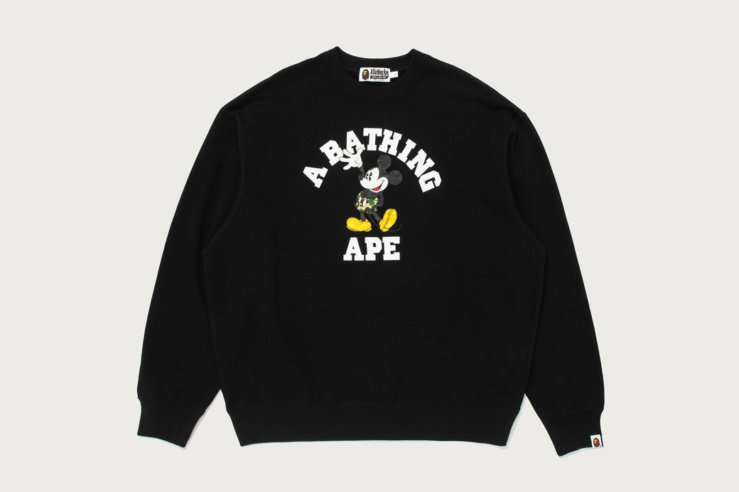 BAPE X DISNEY 】MICKEY MOUSE COLLEGE RELAXED FIT CREWNECK | bape.com