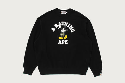 【 BAPE X DISNEY 】MICKEY MOUSE COLLEGE RELAXED FIT CREWNECK