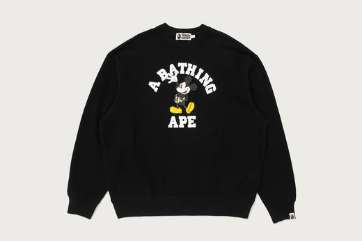【 BAPE X DISNEY 】MICKEY MOUSE COLLEGE RELAXED FIT CREWNECK