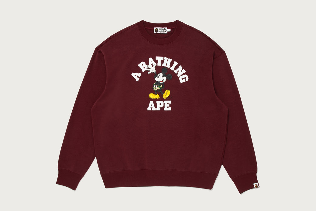 BAPE X DISNEY 】MICKEY MOUSE COLLEGE RELAXED FIT CREWNECK | bape.com