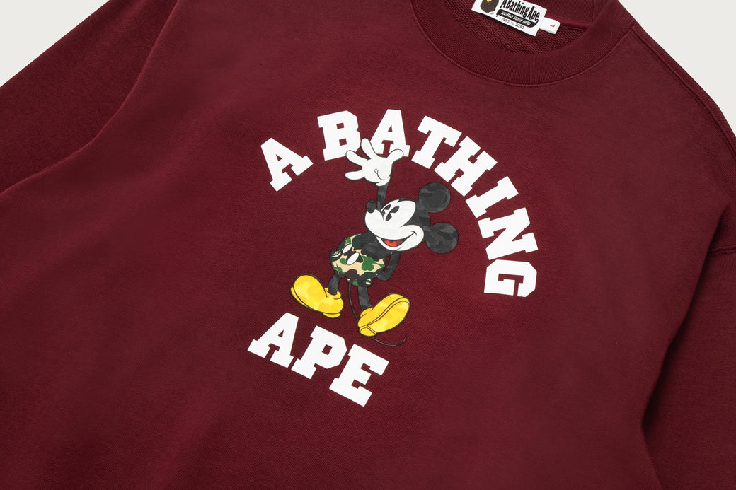 BAPE X DISNEY 】MICKEY MOUSE COLLEGE RELAXED FIT CREWNECK | bape.com
