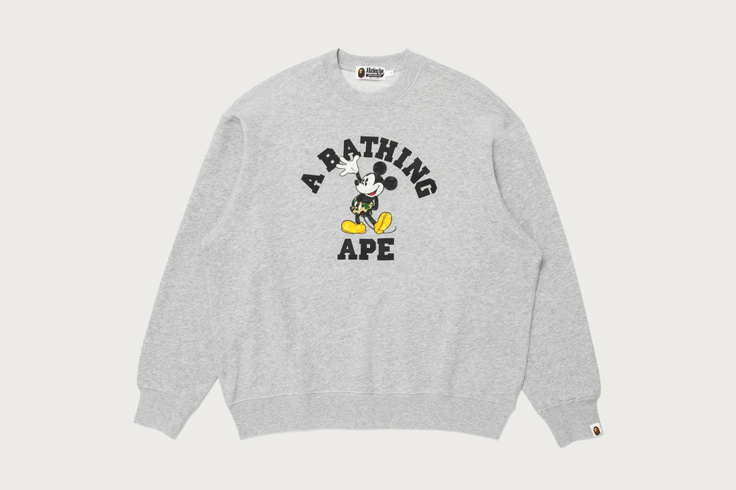 BAPE X DISNEY 】MICKEY MOUSE COLLEGE RELAXED FIT CREWNECK | bape.com