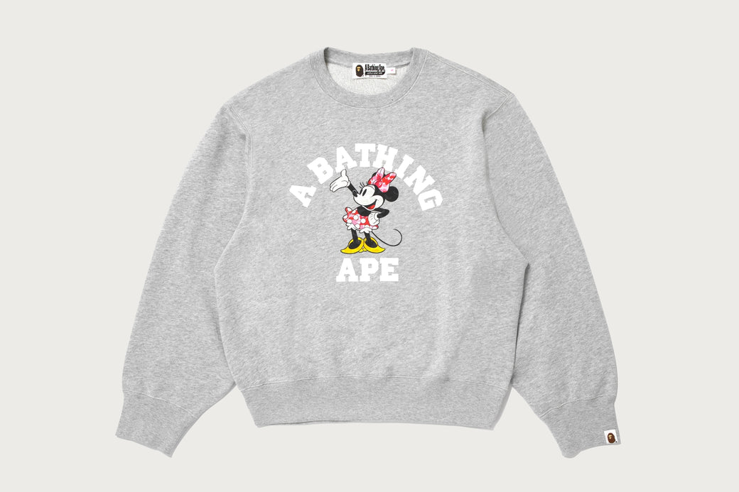 BAPE X DISNEY 】MINNIE MOUSE COLLEGE CREWNECK SWEATSHIRT | bape.com