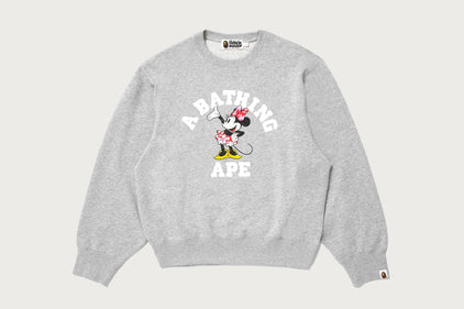 【 BAPE X DISNEY 】MINNIE MOUSE COLLEGE CREWNECK SWEATSHIRT