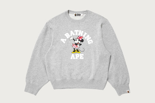 【 BAPE X DISNEY 】MINNIE MOUSE COLLEGE CREWNECK SWEATSHIRT