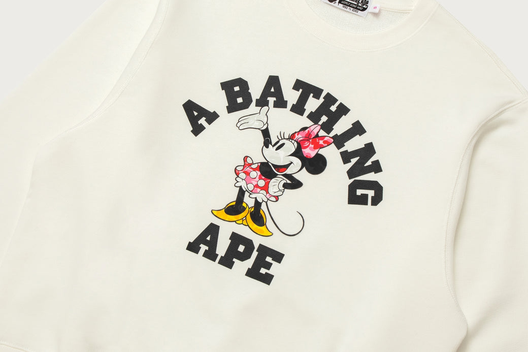 BAPE X DISNEY 】MINNIE MOUSE COLLEGE CREWNECK SWEATSHIRT | bape.com