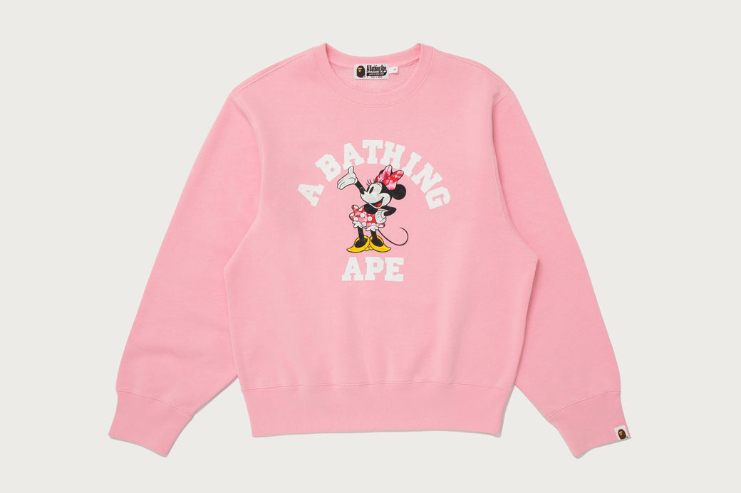 BAPE X DISNEY 】MINNIE MOUSE COLLEGE CREWNECK SWEATSHIRT | bape.com