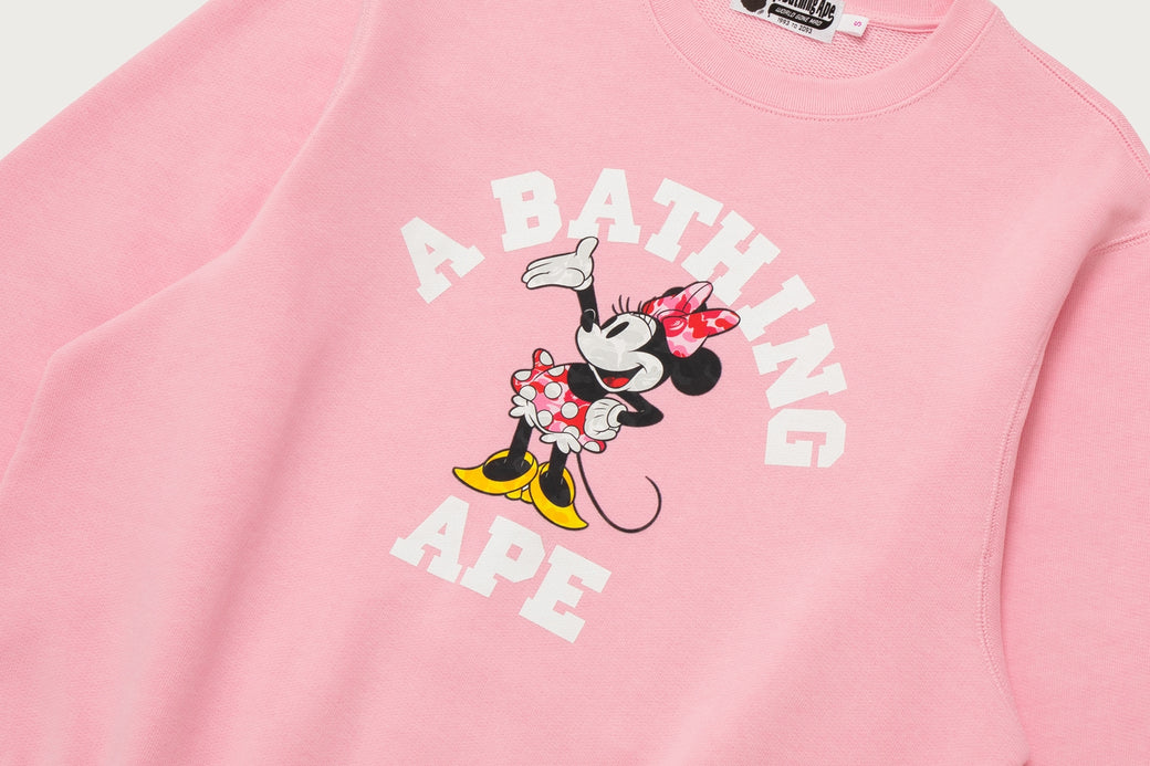 BAPE X DISNEY 】MINNIE MOUSE COLLEGE CREWNECK SWEATSHIRT | bape.com