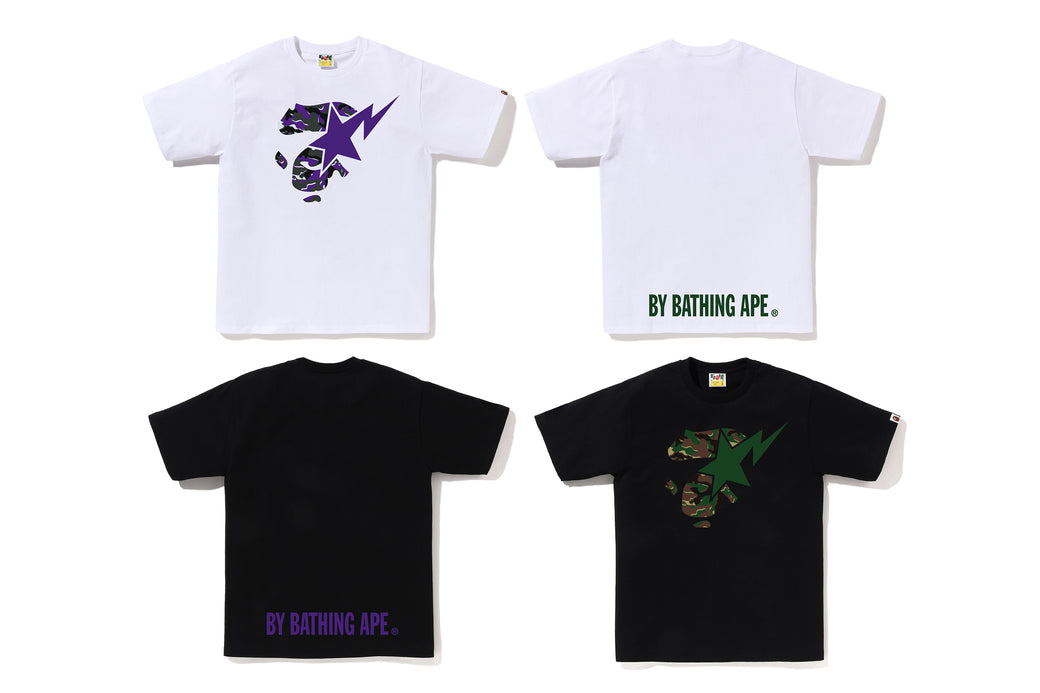 GLITCH WOODLAND CAMO APE FACE STA TEE | bape.com
