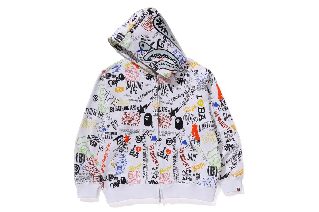 HAND DRAW PATTERN SHARK ZIP HOODIE bape