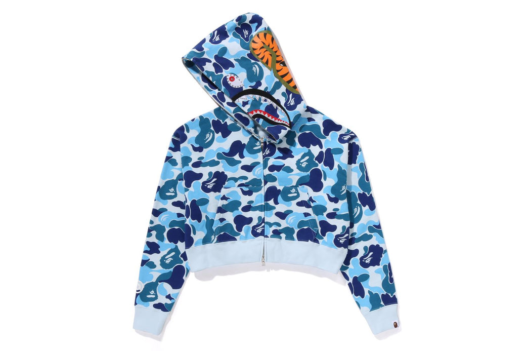 ABC CAMO CRYSTAL STONE SHARK CROPPED FULL ZIP HOODIE