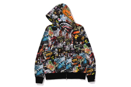 BAPE FLYER PATTERN SHARK FULL ZIP HOODIE