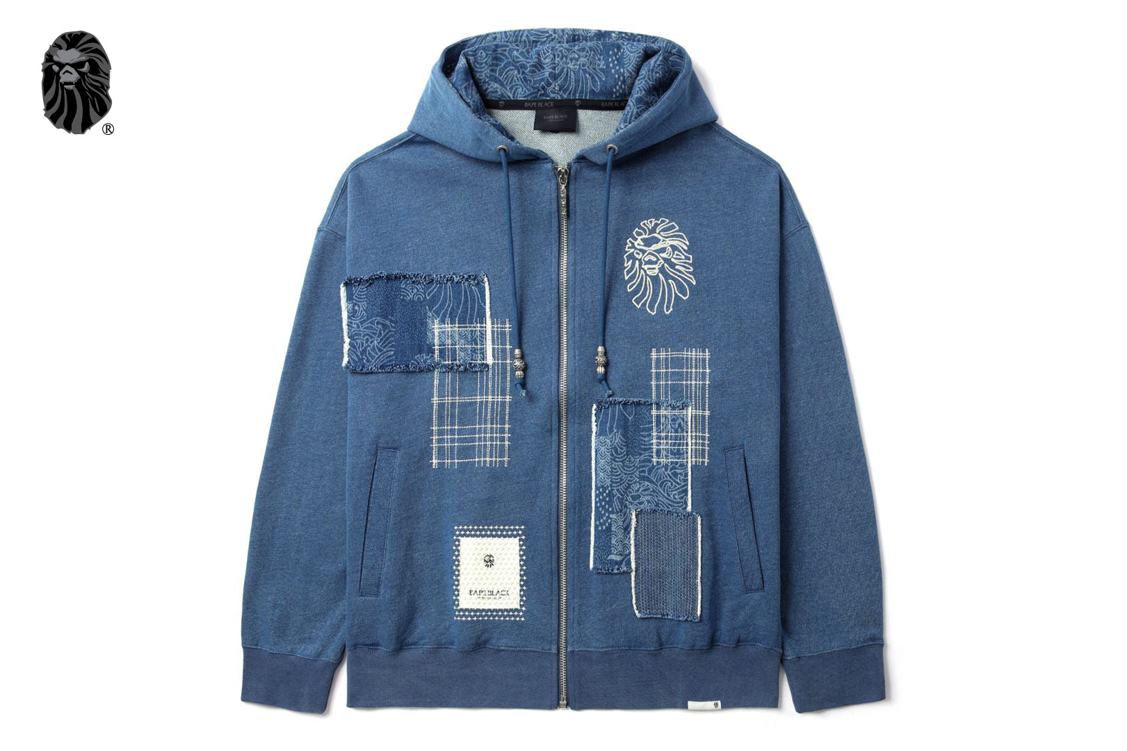 BAPE BLACK PATCHWORK INDIGO FULL ZIP HOODIE | bape.com