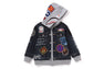 SHARK BAPE EMBLEM DENIM JACKET PRINT ZIP HOODIE