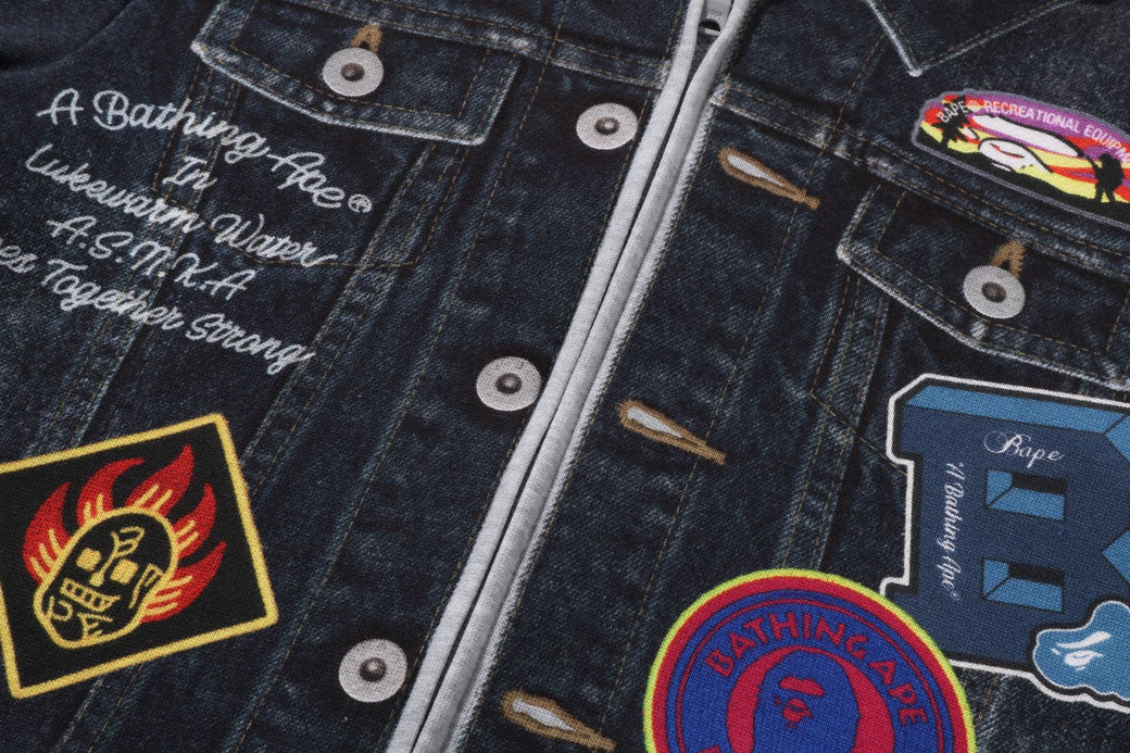 SHARK BAPE EMBLEM DENIM JACKET PRINT ZIP HOODIE | bape.com